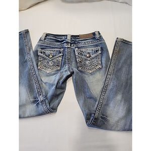 Cowgirl Up Jeans Women 26X32 Blue Bootcut Thick Stitch Flex Denim Western Y2K